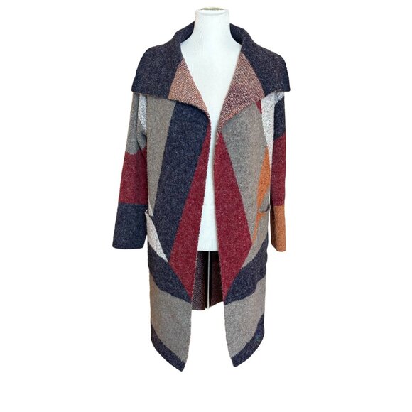 MaxSport Geometric Colorblock Open Cardigan Soft Sweater Cozy Small Womens 36" - Picture 11 of 11